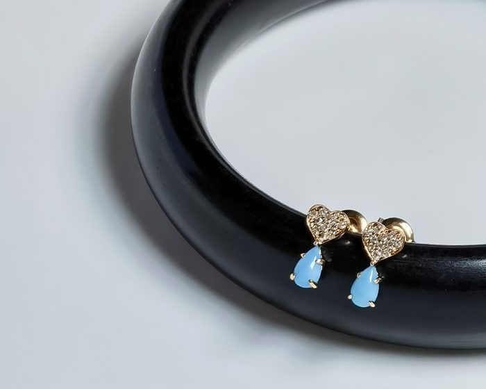 Diamond Heart Turquoise Earrings
