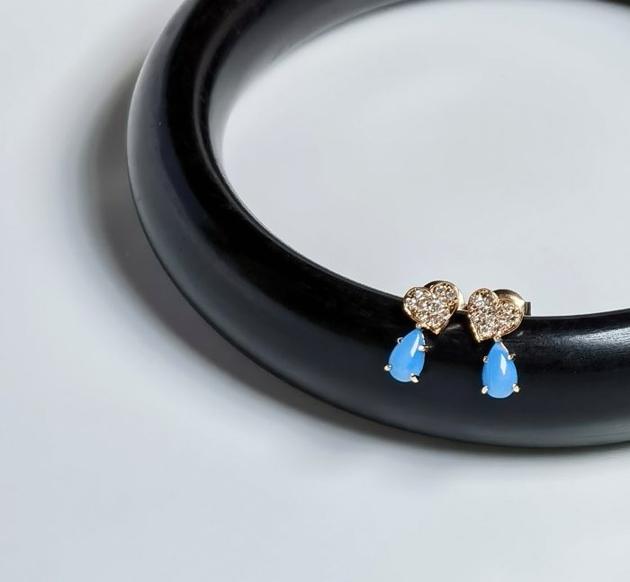 Diamond Inclined Heart Turquoise Earrings