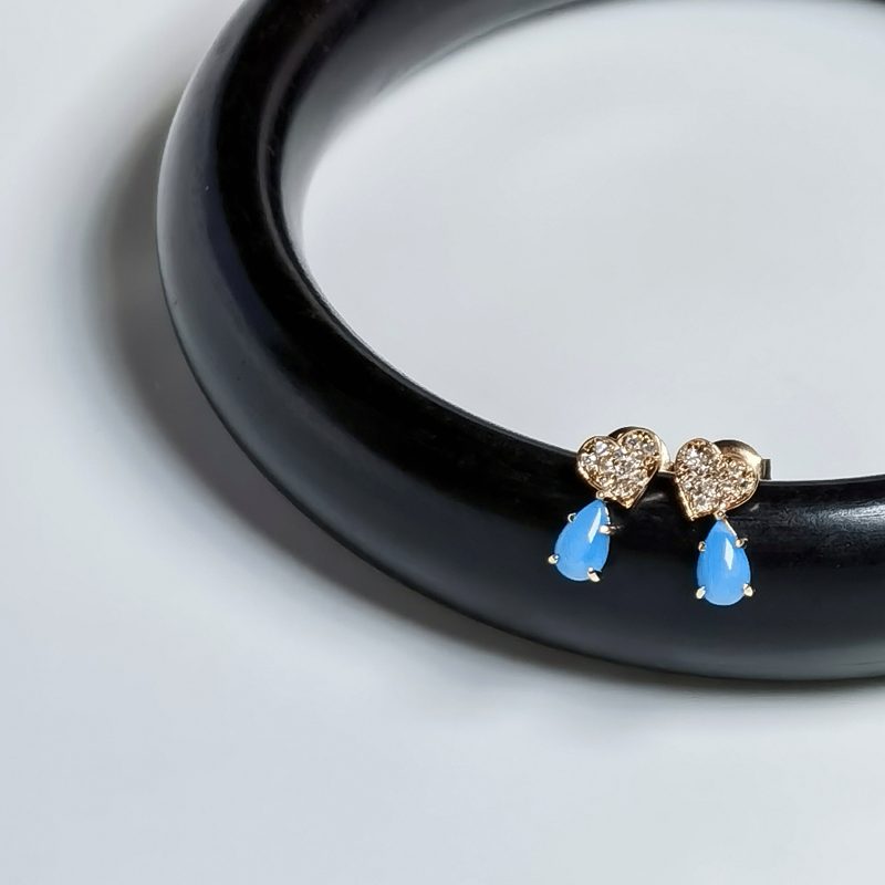 Diamond Inclined Heart Turquoise Earrings