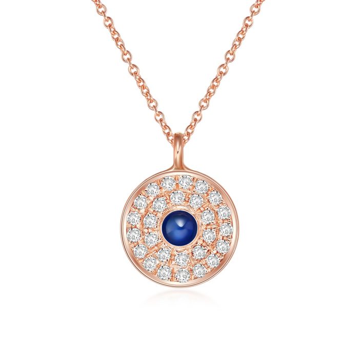 Gold Sapphire Diamond Disc Necklace