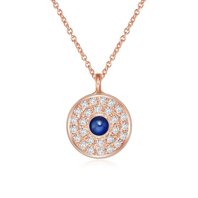 Gold Sapphire Diamond Disc Necklace