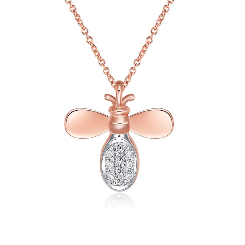 Rose Gold Diamond Bee Necklace