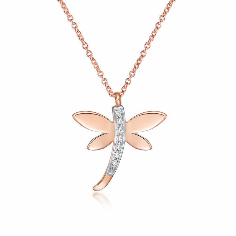 Rose Gold Diamond mayfly Necklace