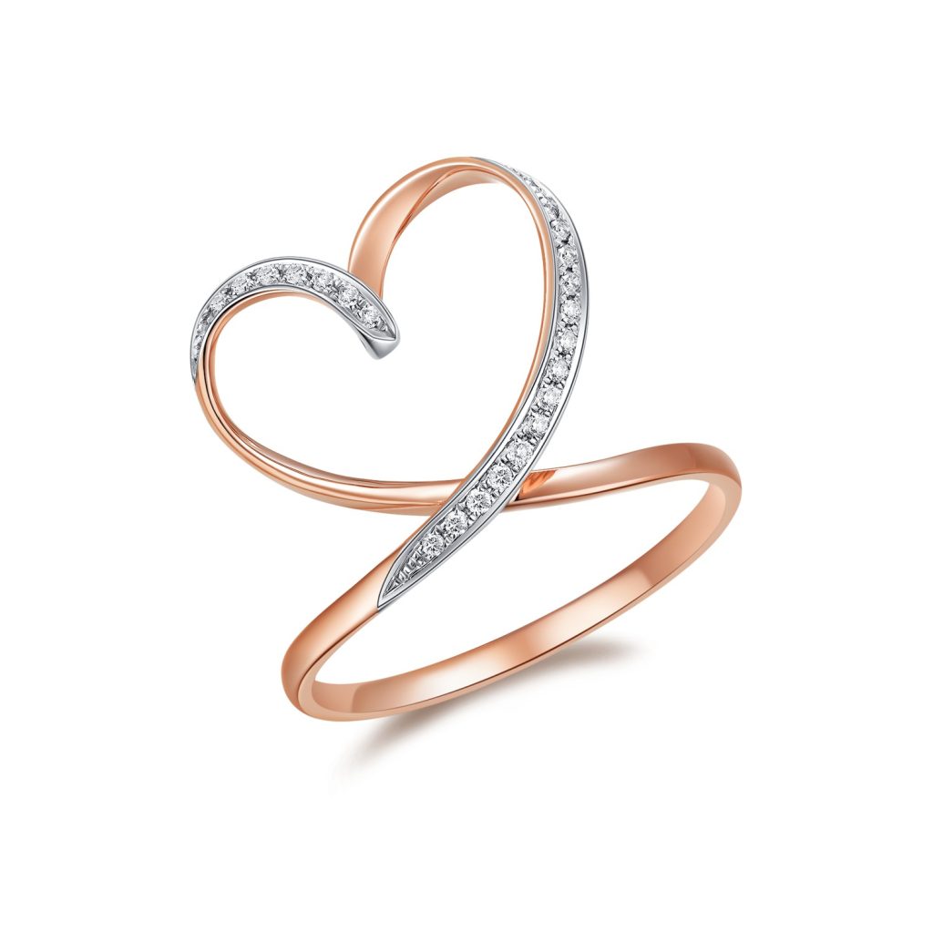 A heart-shaped ring surrounded by dozens of exquisite diamonds