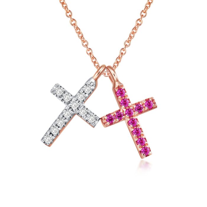 Rose Gold Diamond Ruby Cross Necklace